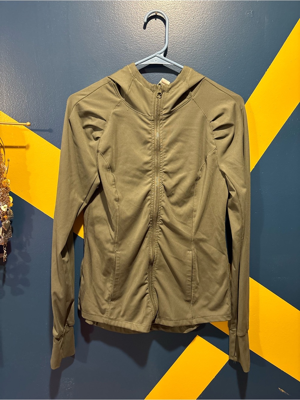 Yogalicious Dark Olive Lightweight Zip Up Hooded Jacket EUC